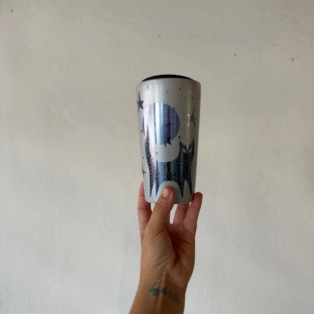 Starbucks Halloween 2020 Black Cat Moon Stars Ceramic Travel Tumbler 12 oz New